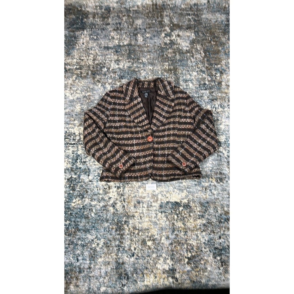 New York & Company Vintage Textured Tweed Blazer Coat Brown Blue Size 16